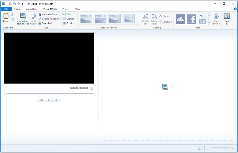 the interface of Windows Movie Maker