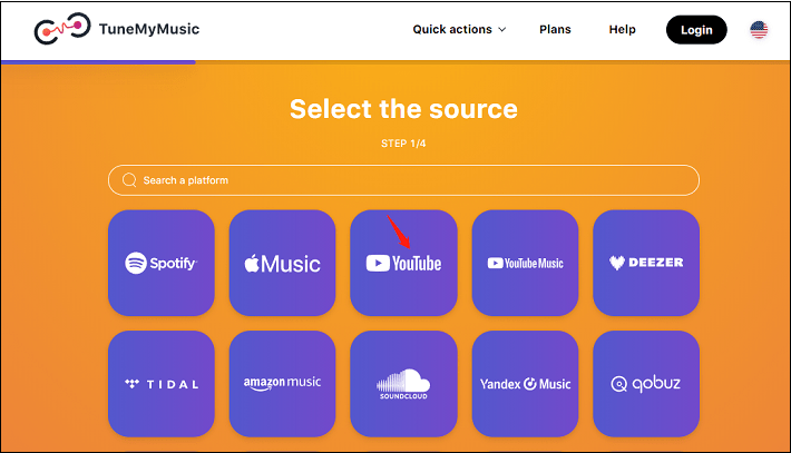 select YouTube as the source