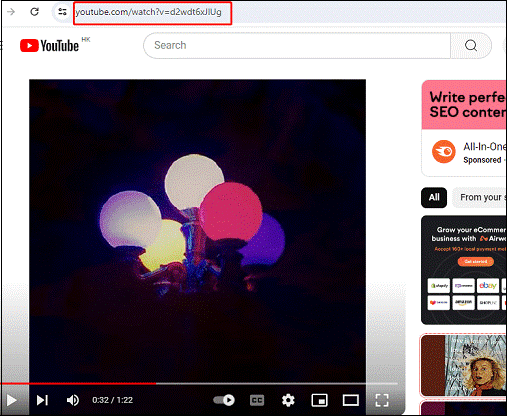 copy the URL of the YouTube video