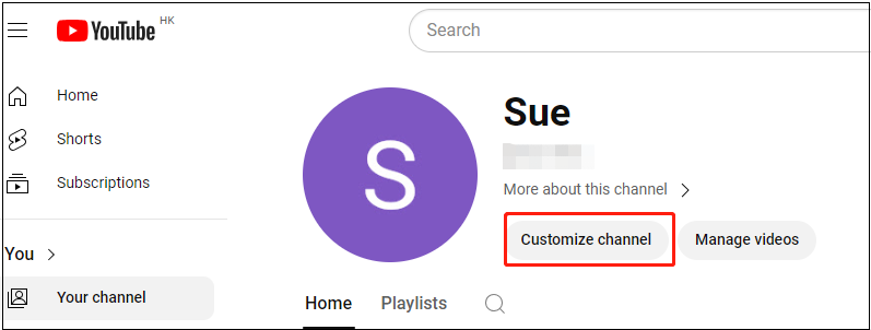 click the Customize channel button