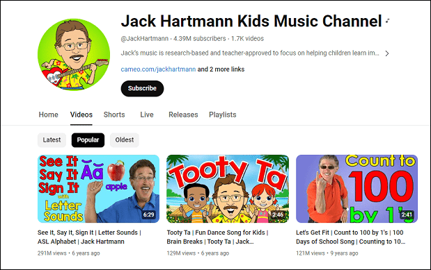 Jack Hartmann Kids Music Channel