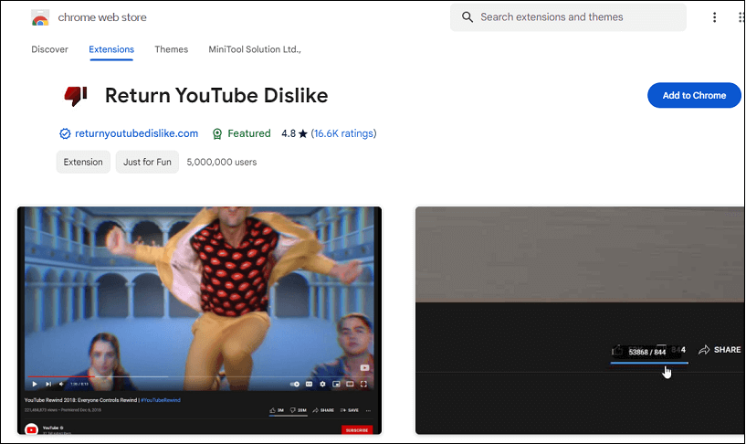 the Return YouTube Dislike extension