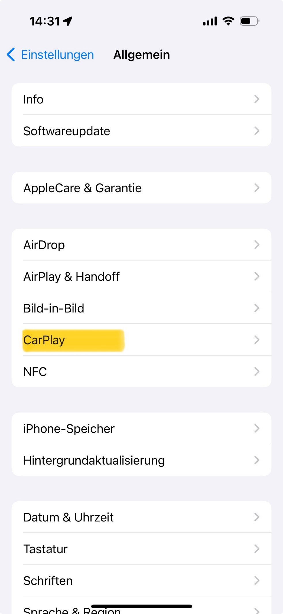 Wählen Sie die CarPlay-Option