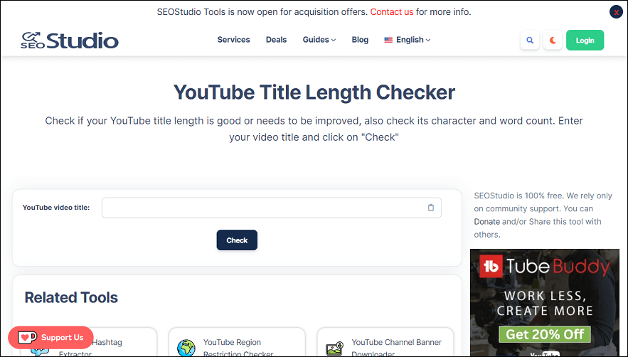 SEOStudio Tools’ YouTube Title Length Checker