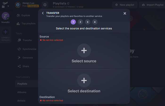 select source and destination services