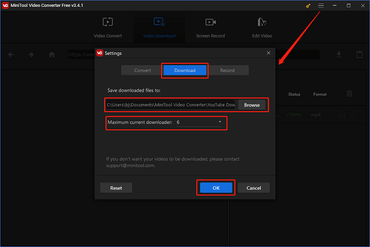 configure the download settings