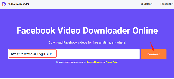 paste the Facebook video link and click Download