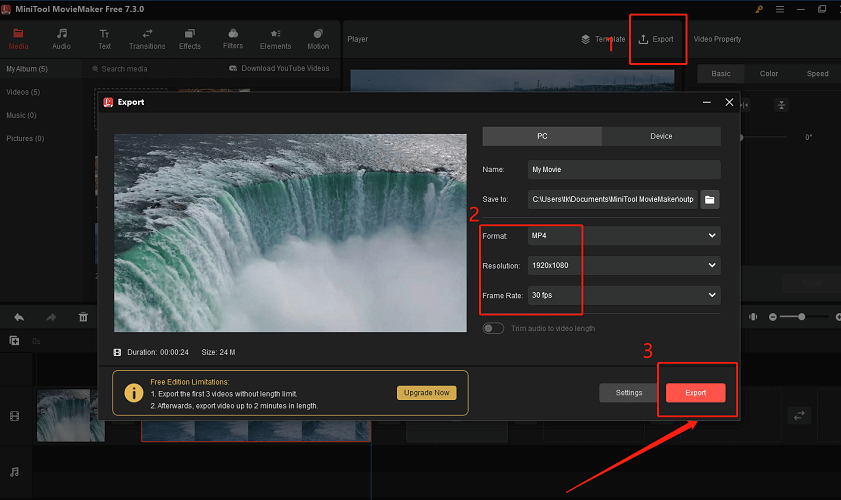 click Export to save your video