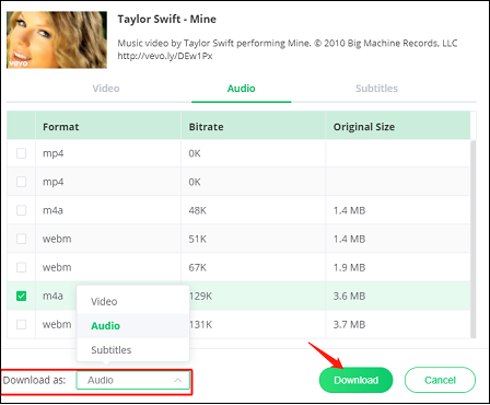 choose the output format and Download