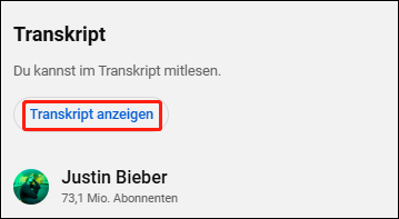 Transkript anzeigen auswählen