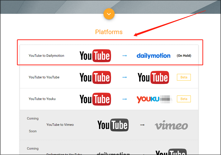 Klicken Sie auf YouTube auf Dailymotion