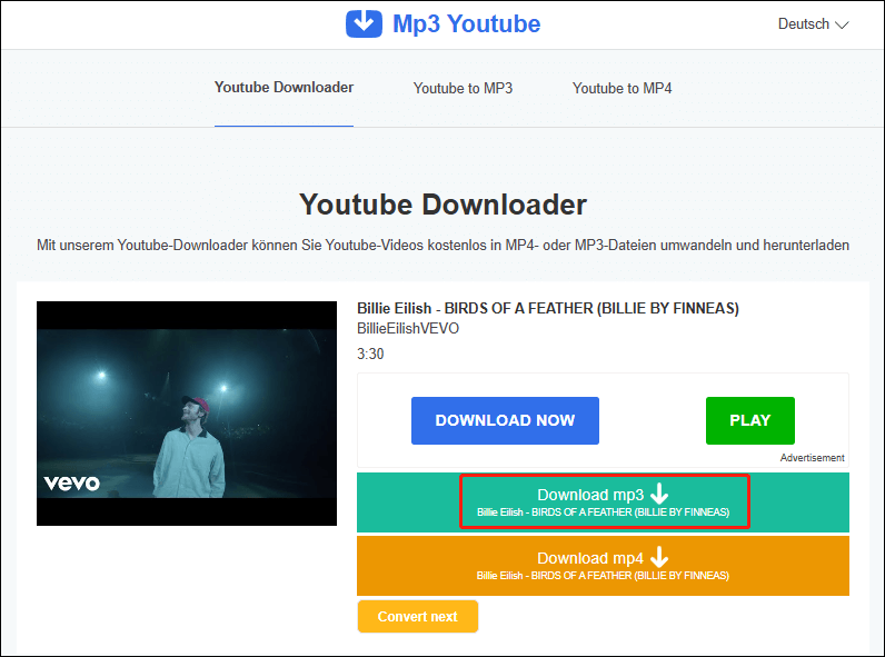 Auf die Option Download MP3 klicken