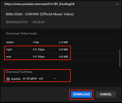 choose download format and click on DOWNLOAD