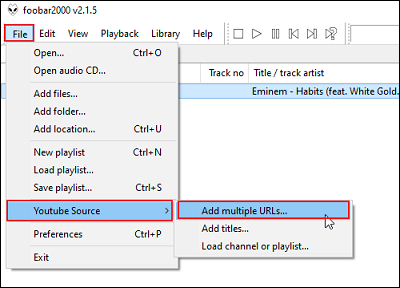 add multiple YouTube Music tracks to foobar2000