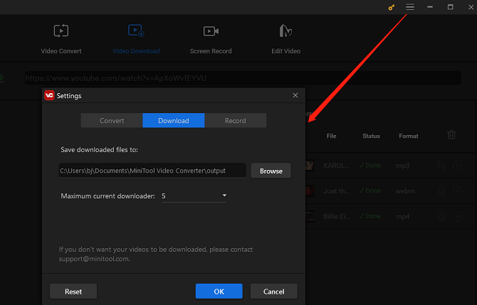 change download settings