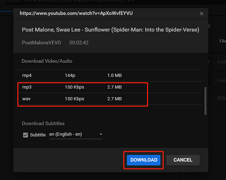 select format and click DOWNLOAD