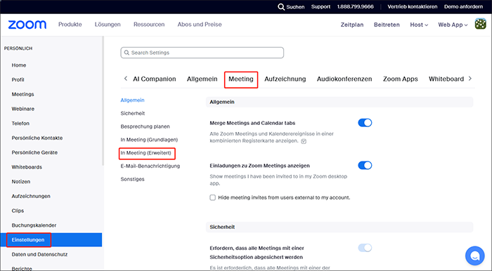 Wählen Sie die Option In Meeting (Erweitert)