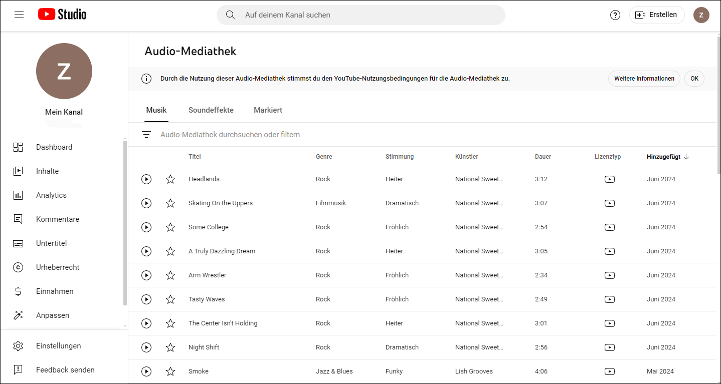 YouTube Audio-Mediathek