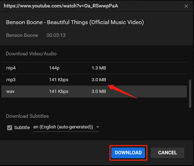 select output format and click DOWNLOAD