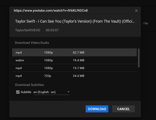 select video format and subtitle to download