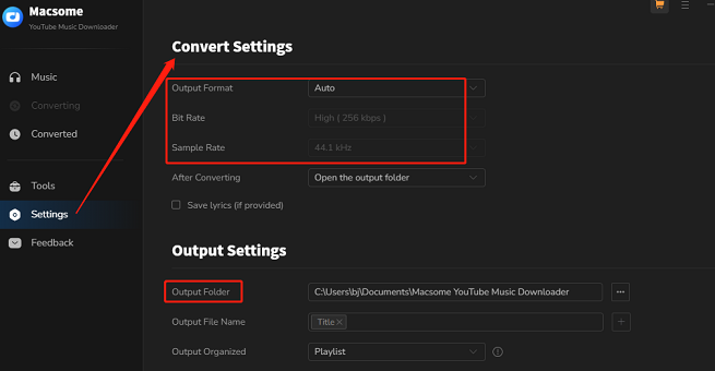 customize the Settings