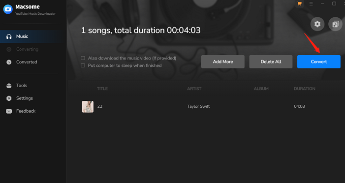 click on Convert to download the YouTube Music song
