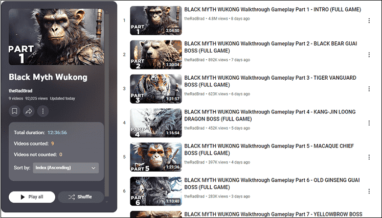 the Black Myth Wukong playlist on theRadBrad