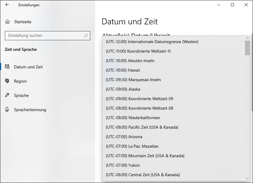 Wählen Sie die richtige Zeitzone