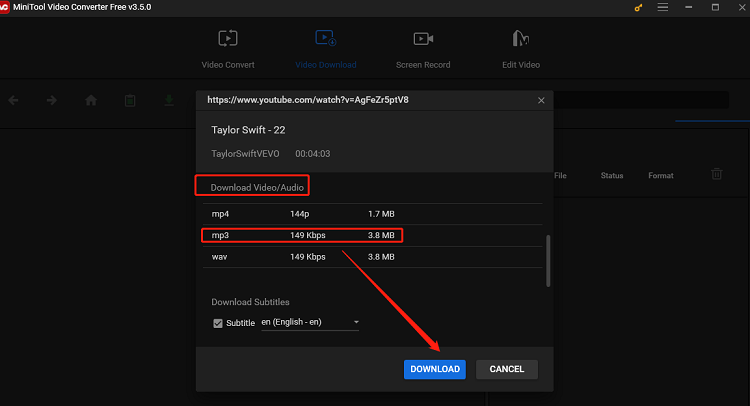 download YouTube music with MiniTool Video Converter