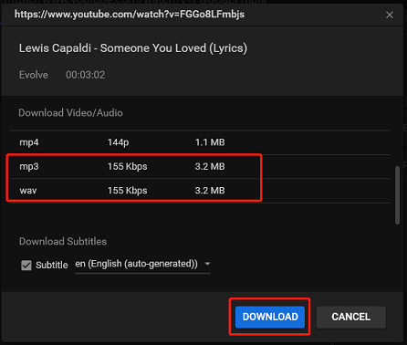 select output format and click DOWNLOAD