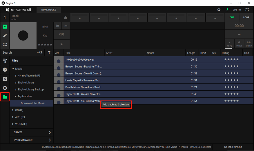 select Files and click Add tracks to Collection