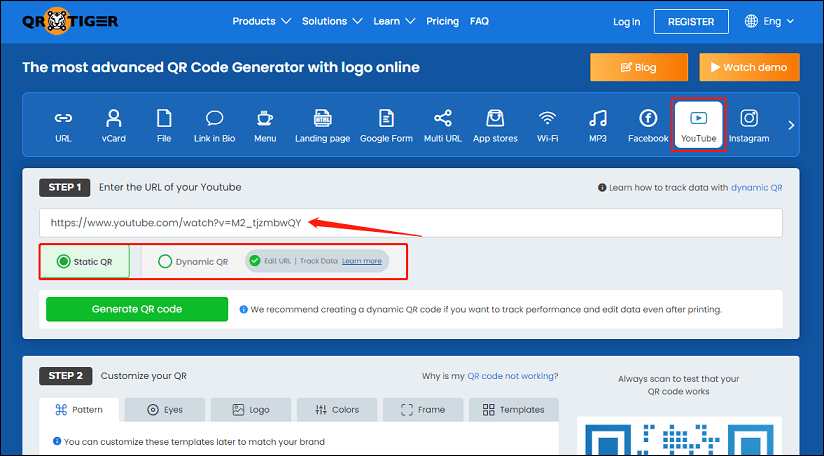 generate YouTube QR code with QR TIGER