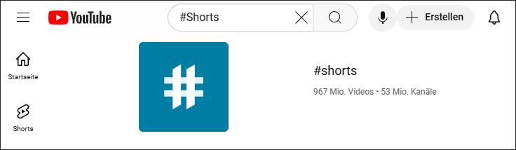 Hashtag #Shorts auf der Plattform suchen