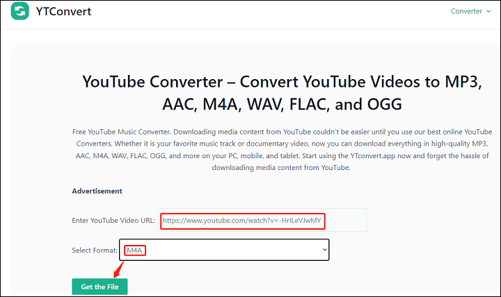 download YouTube to M4A format with YTconvert.app