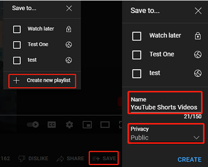 criar lista de reprodução de curtas do YouTube