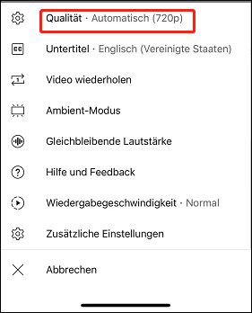 Wählen Sie die Option Qualität