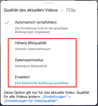 Wählen Sie die Qualität aus