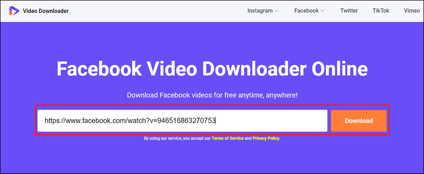 paste Facebook video link and click Download