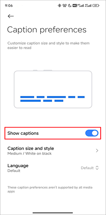 Turn on the Show Captions Toggle