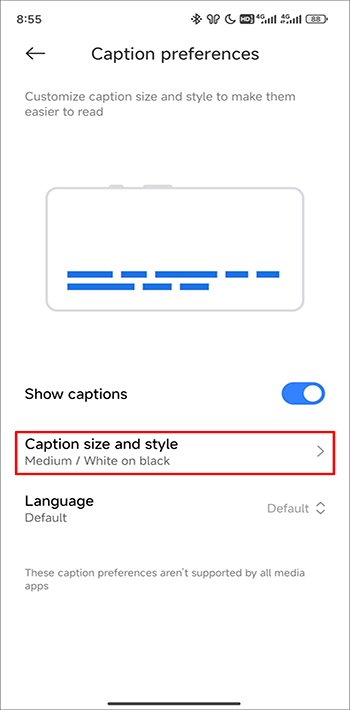 Set Caption Size and Style