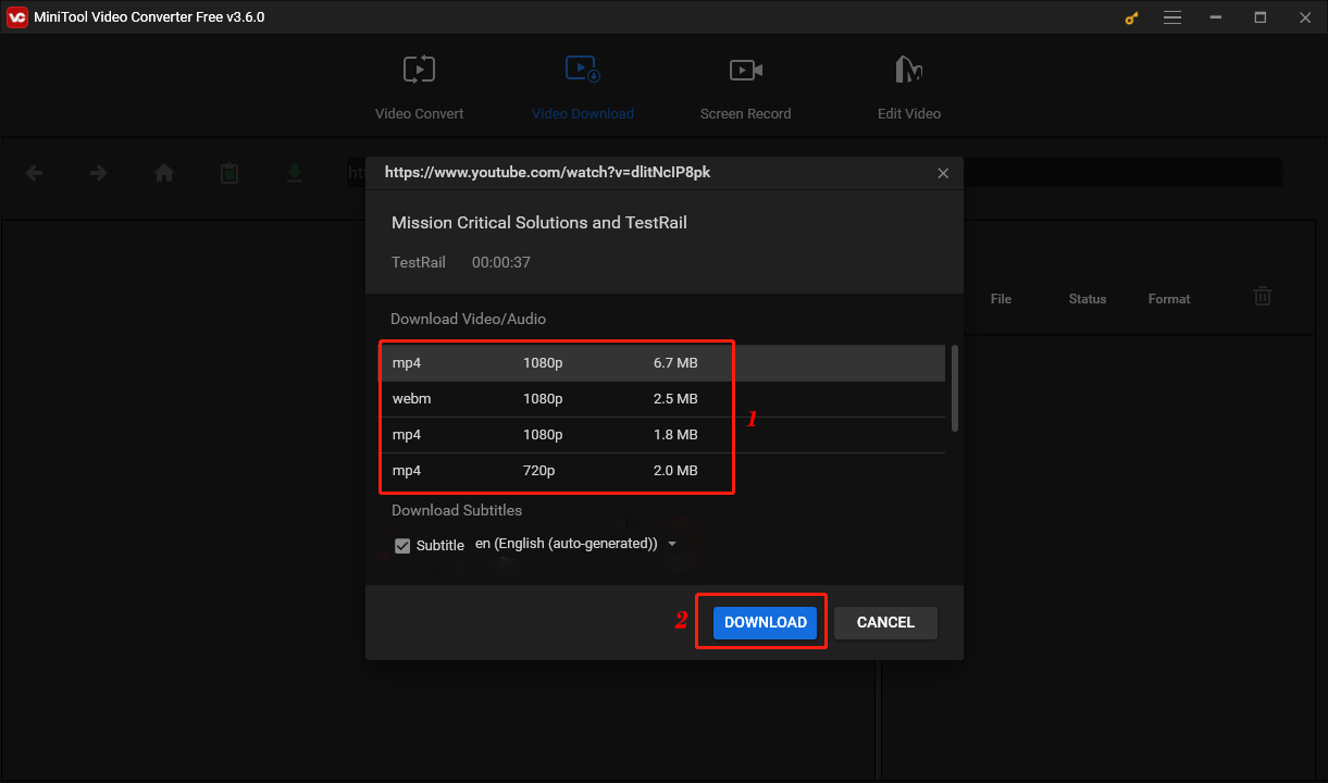 Choose an Output Format and Download