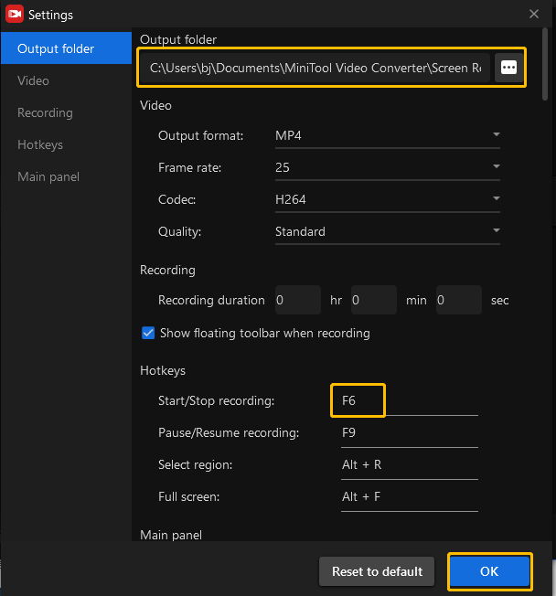 Choose Output Folder and Change Hotkeys