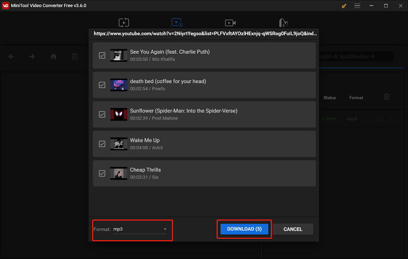 select output format and click DOWNLOAD