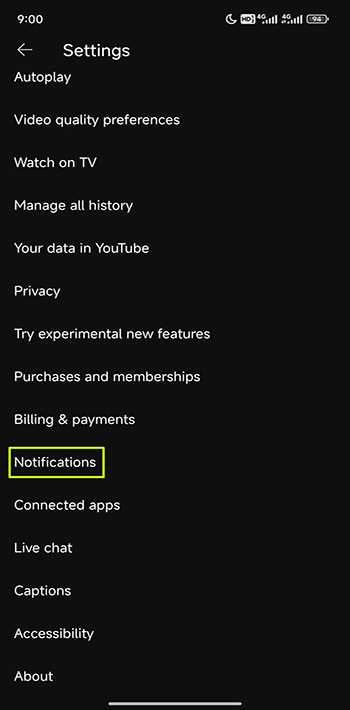 Tap the Notification Option