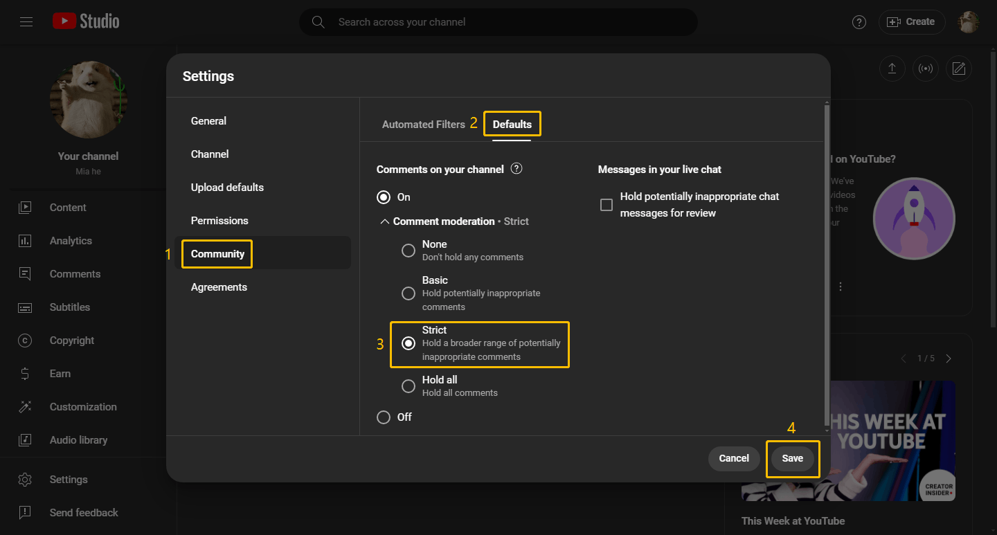 Choose an Option of Comment Moderation