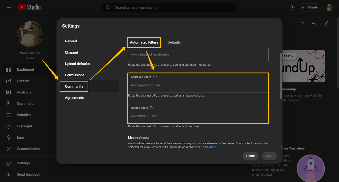 Approved Users and Hidden Users