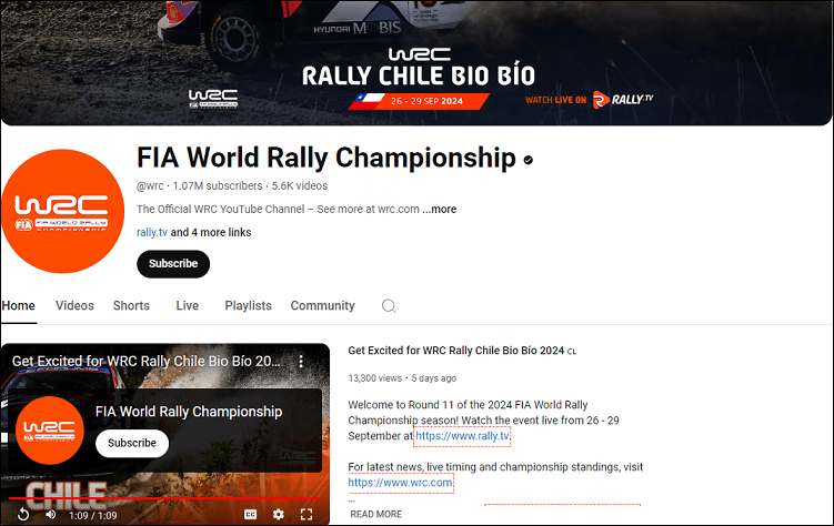 the FIA World Rally Championship YouTube channel