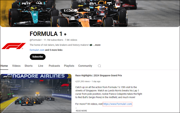 the FORMULA 1 YouTube channel