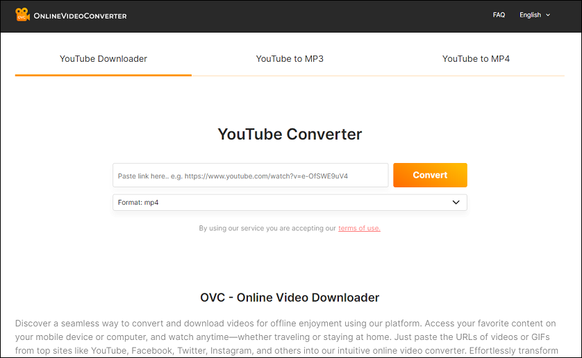 the interface of OnlineVideoConverter