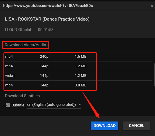 Choose an output format and click on the DOWNLOAD button to start downloading the YouTube video in MiniTool Video Converter